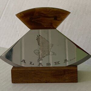 A.C.E.Alaska Ulu Knife Stand Stainless Steel Blade Eagle Souvenir Gift Japan Vtg